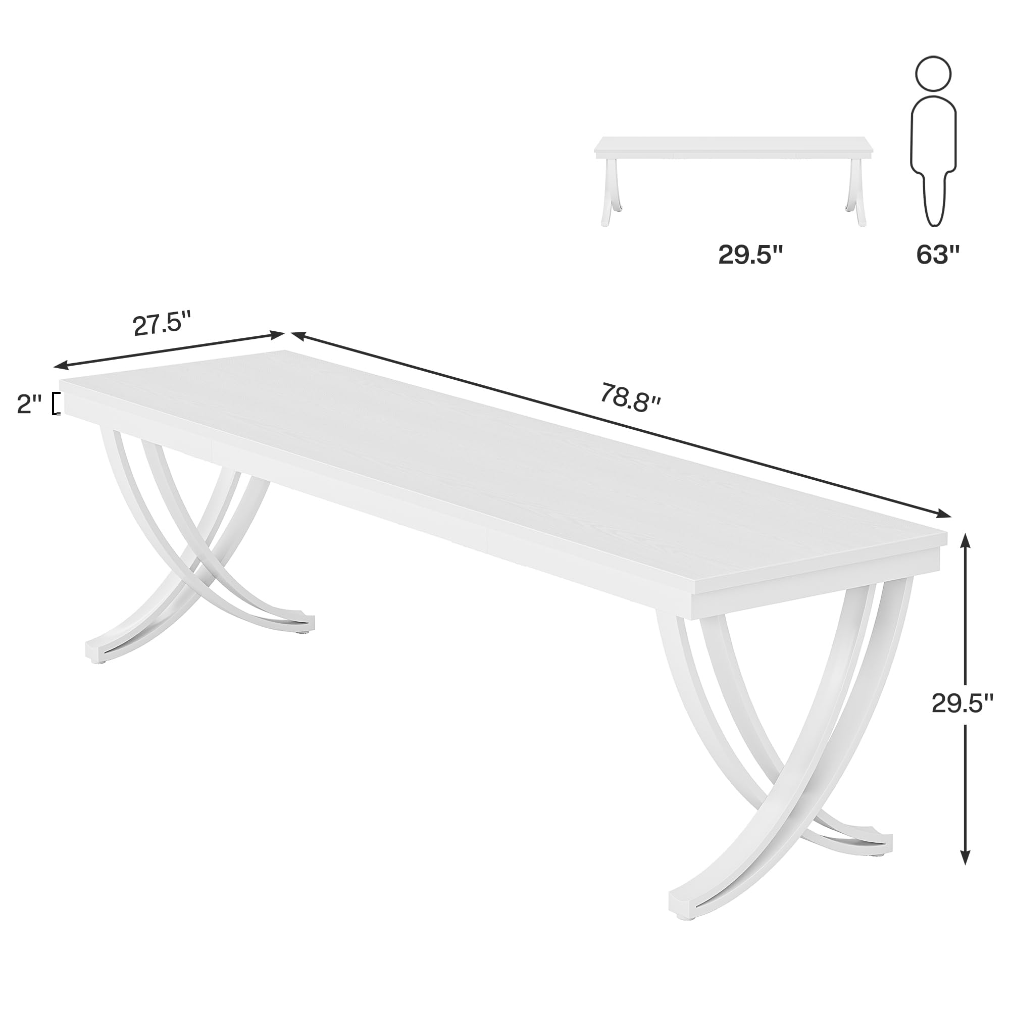 6.5FT Conference Table for 6-8 People, 78 inch Long Rectangular Seminar Table with Strong Metal Frame, Business Furniture Boardroom Desk for Office Meeting Conference Room (1PC, White)