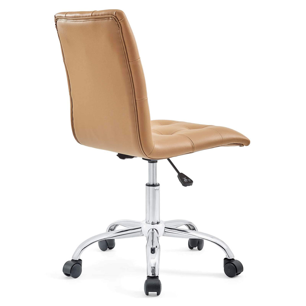 Prim Ribbed Armless Mid Back Swivel Conference Office Chair In Tan