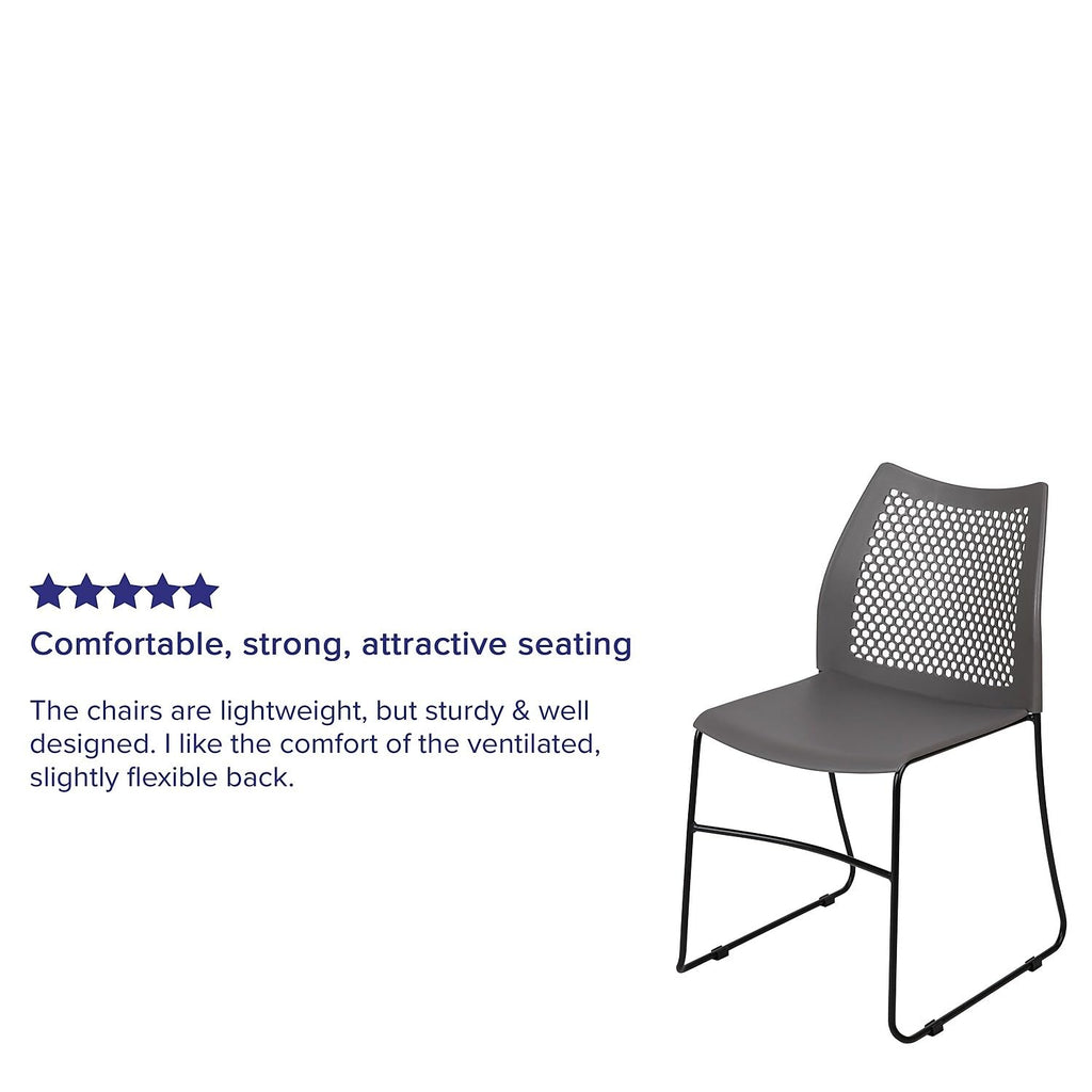 HERCULES Series 661 lb. Capacity Gray Stack Chair with Air-Vent Back and Black Powder Coated Sled Base