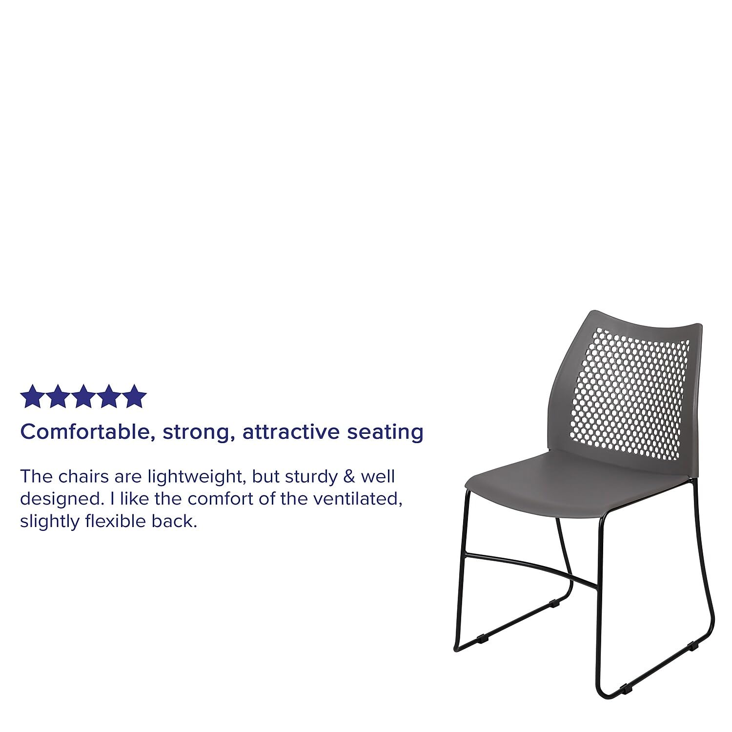 HERCULES Series 661 lb. Capacity Gray Stack Chair with Air-Vent Back and Black Powder Coated Sled Base