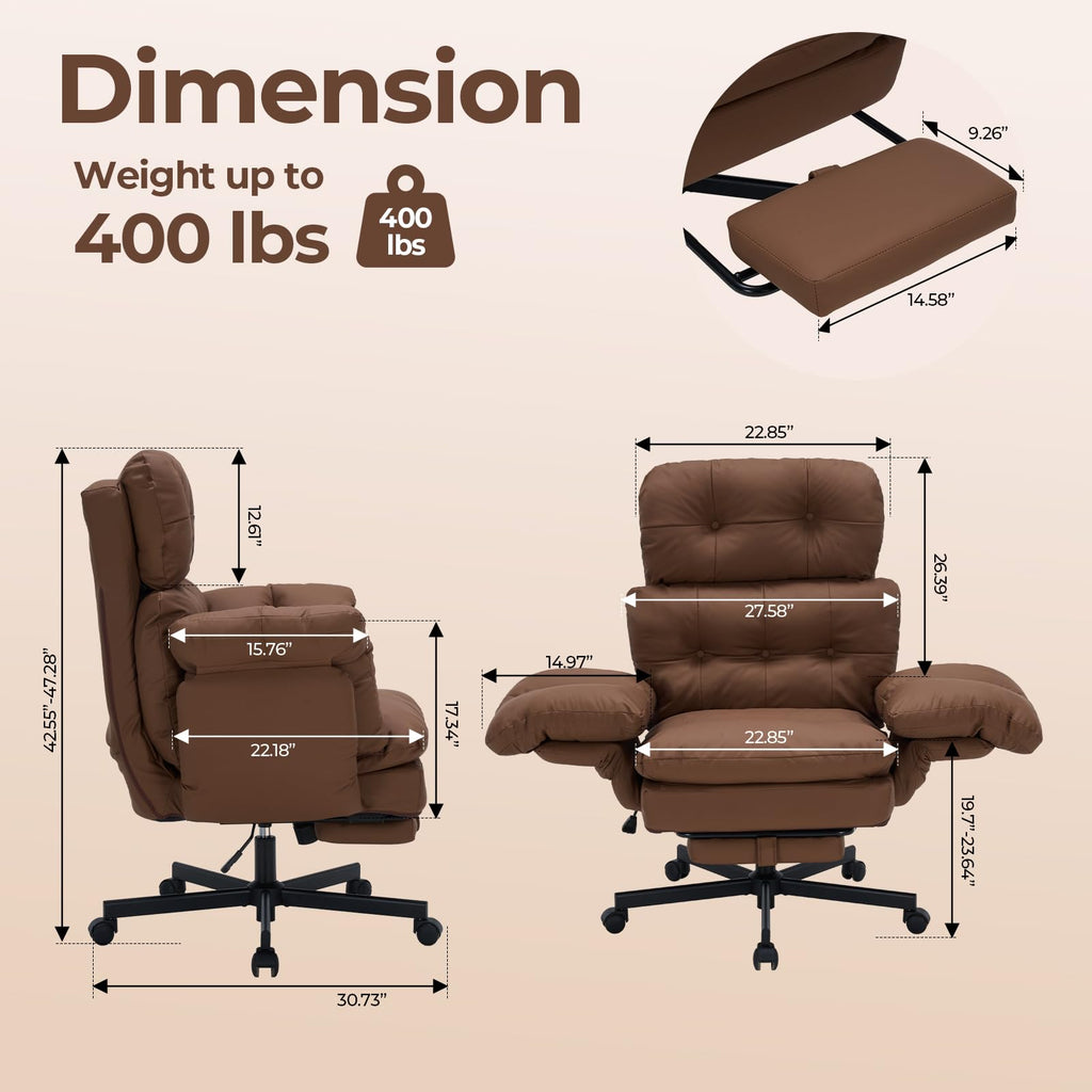 Criss Cross Office Chair with Foot Rest, Big and Tall Office Desk Chair with Flip Armrests for Pets & Cross Legged Sitting, Comfy Executive Ergonomic Reclining Computer Gaming Vanity Chair, Brown