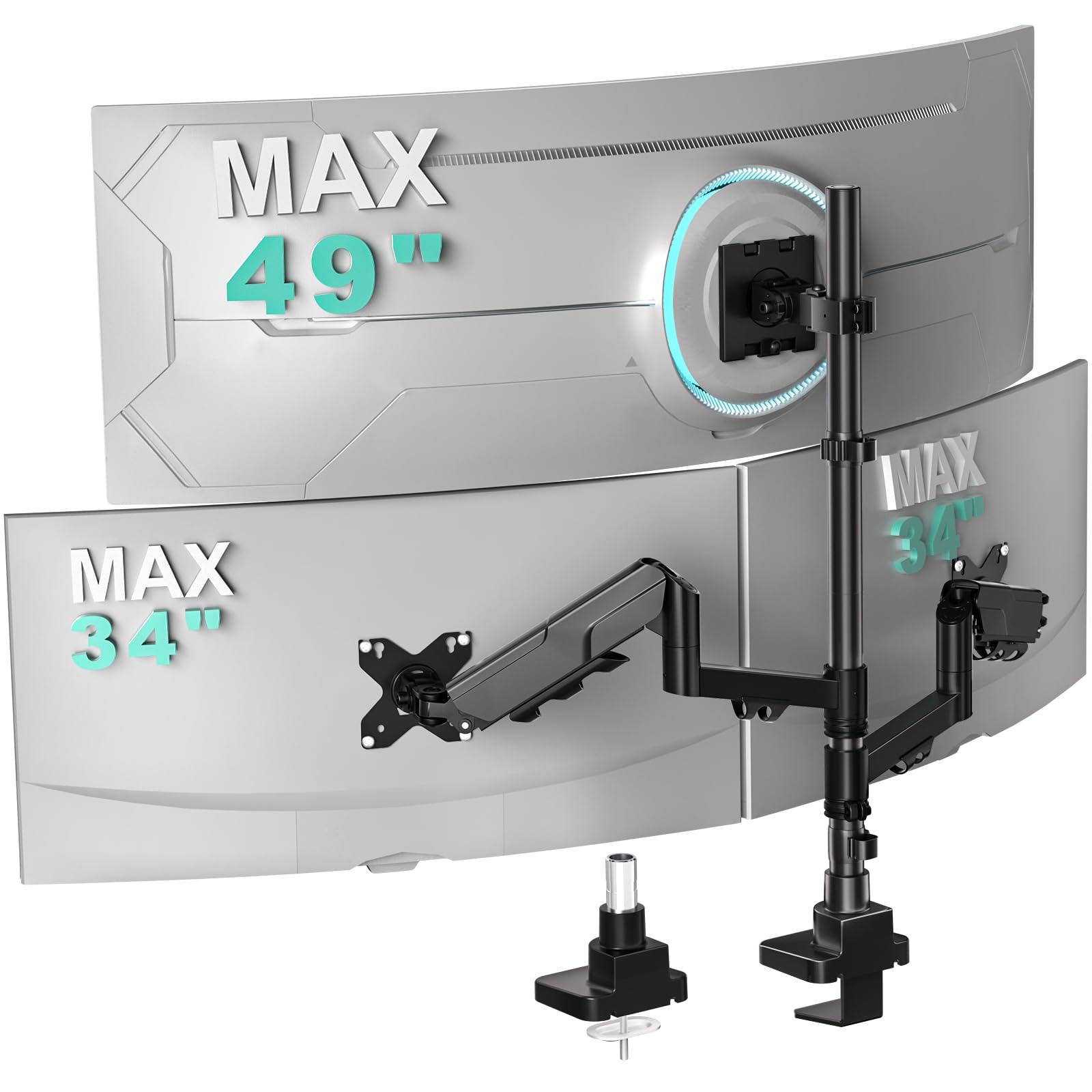 Triple Monitor Mount, up to 49'' Ultrawides on Top Bracket and 34'' Screens on Side Brackets, Extra Tall 3 Monitors Desk Mount, Heavy Duty Monitor Arm up to 44 lbs (GSDM003N-P), Black