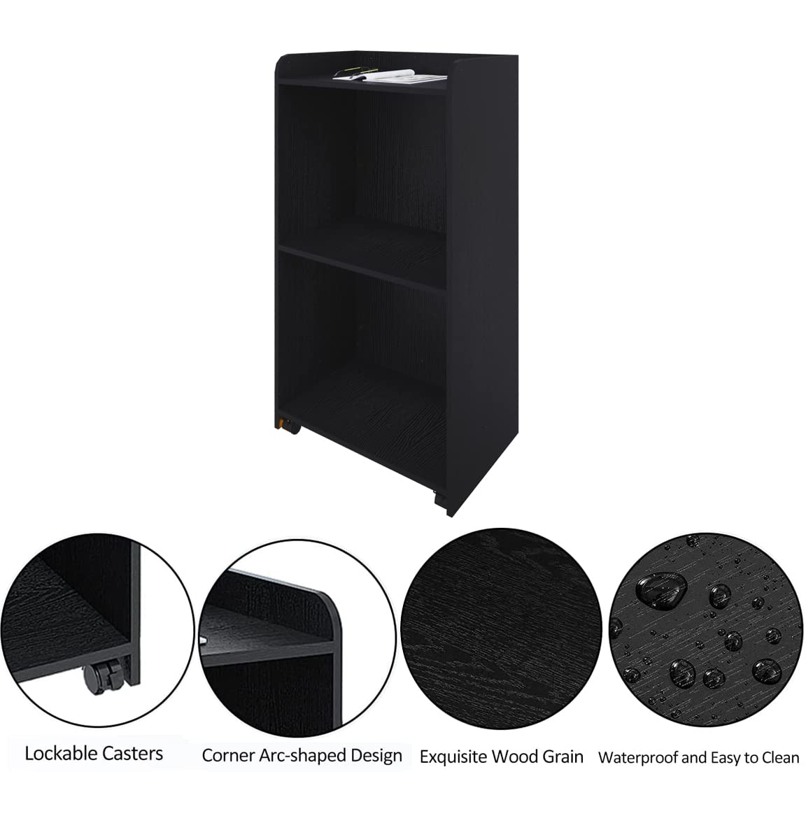 Podium Stand Portable with Wheels, Floor Stand for church, meetings, debate with large storage area, (Black)