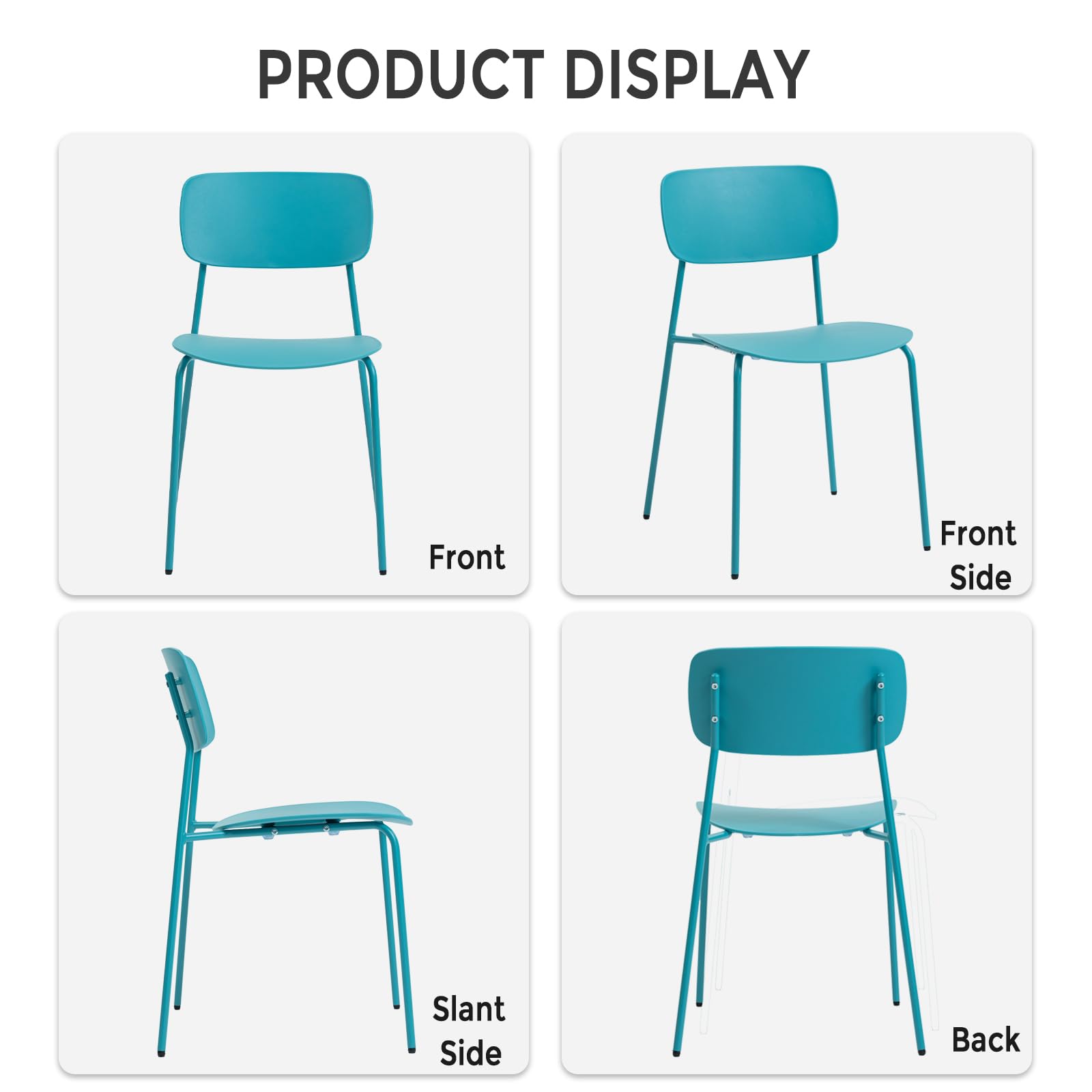 Armless Stacking Chairs Set of 4, Office Waiting Room Chairs with Metal Legs and Ergonomic Plastic Seat, Metal Chairs Set of 4 for Conference Reception Dining Room, Blue