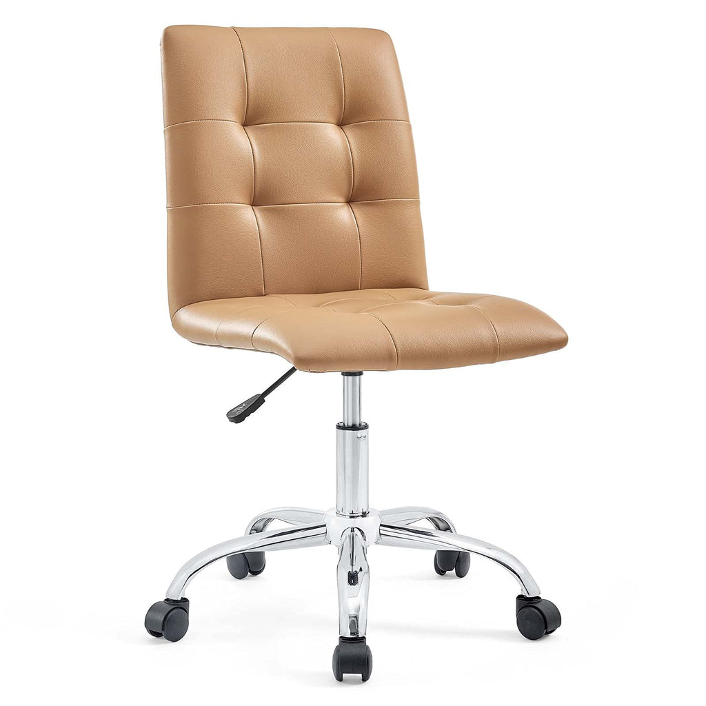 Prim Ribbed Armless Mid Back Swivel Conference Office Chair In Tan