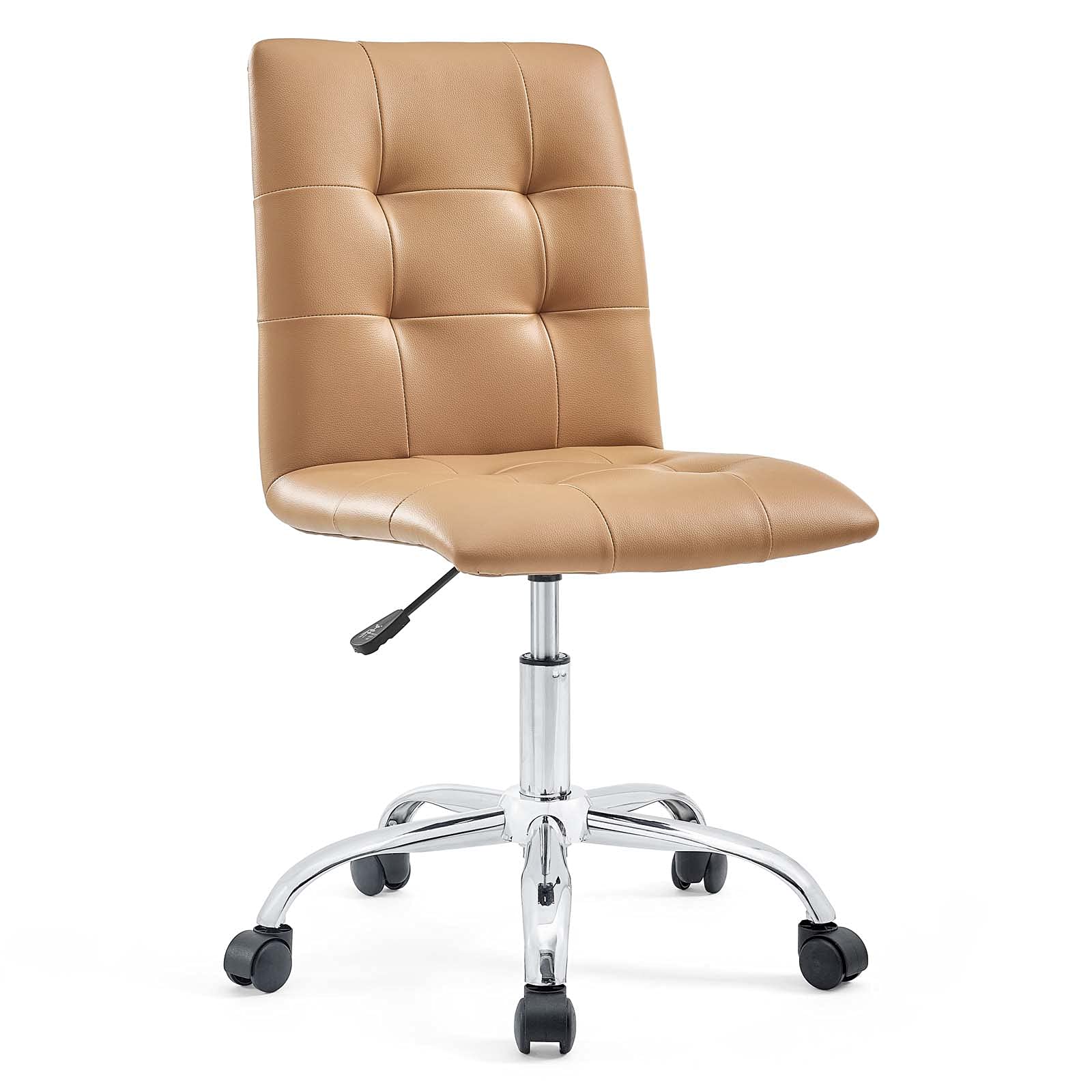 Prim Ribbed Armless Mid Back Swivel Conference Office Chair In Tan