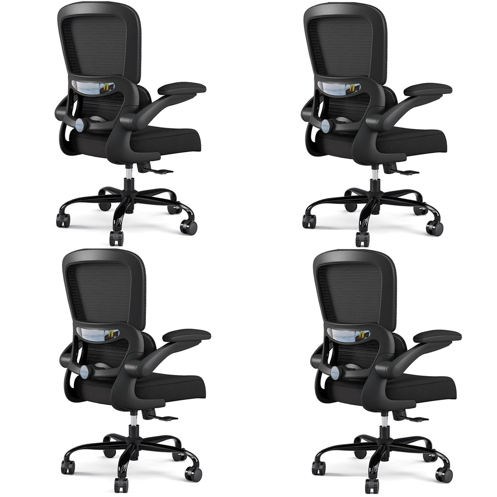Pack of 4, Office Chair - Ergonomic Desk Chair with Adjustable Lumbar Support, Mesh Computer Chair, Executive Chairs for Home Office Comfortable Lumbar Support Black