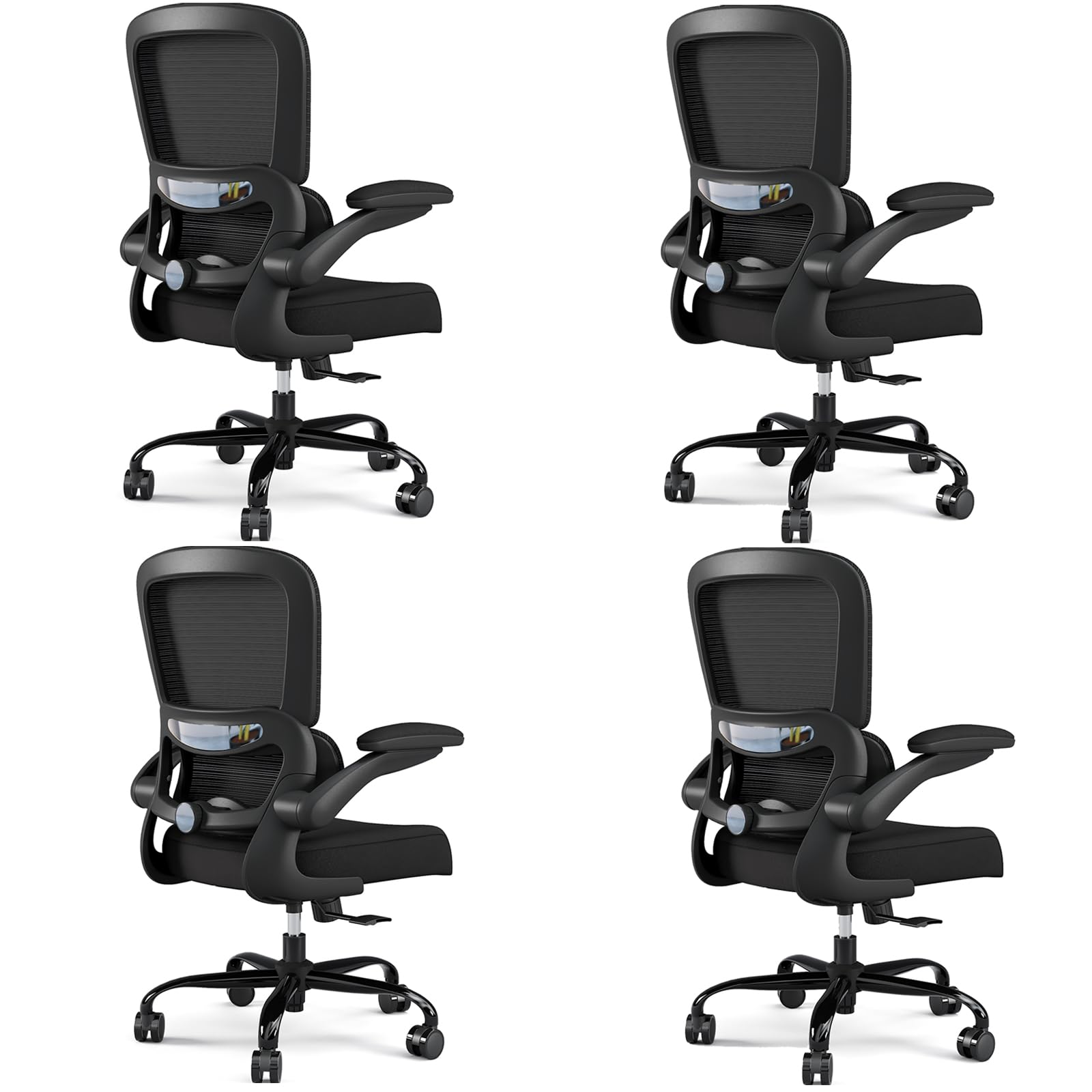 Pack of 4, Office Chair - Ergonomic Desk Chair with Adjustable Lumbar Support, Mesh Computer Chair, Executive Chairs for Home Office Comfortable Lumbar Support Black