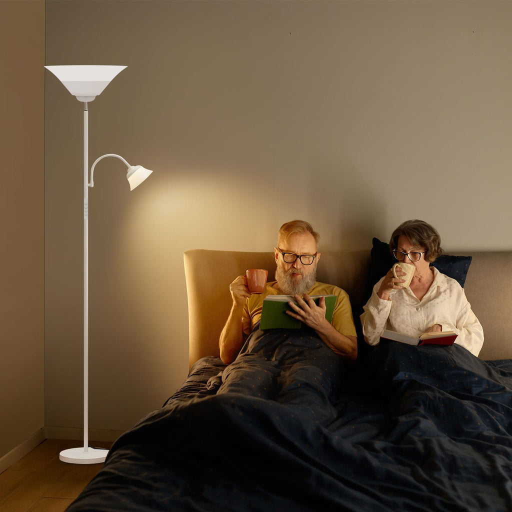 2-in-1 Torchiere Floor Lamp, 34W Super Bright LED Standing Lamp with Remote & Touch Control, 72" Dimmable Adjustable Corner Reading Lamp for Living Room, Bedroom, Office, White