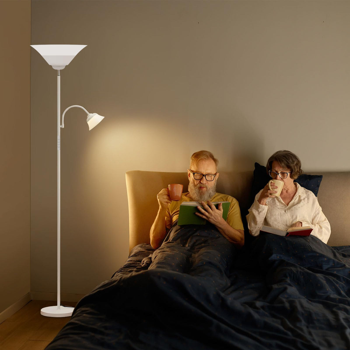 2-in-1 Torchiere Floor Lamp, 34W Super Bright LED Standing Lamp with Remote & Touch Control, 72" Dimmable Adjustable Corner Reading Lamp for Living Room, Bedroom, Office, White