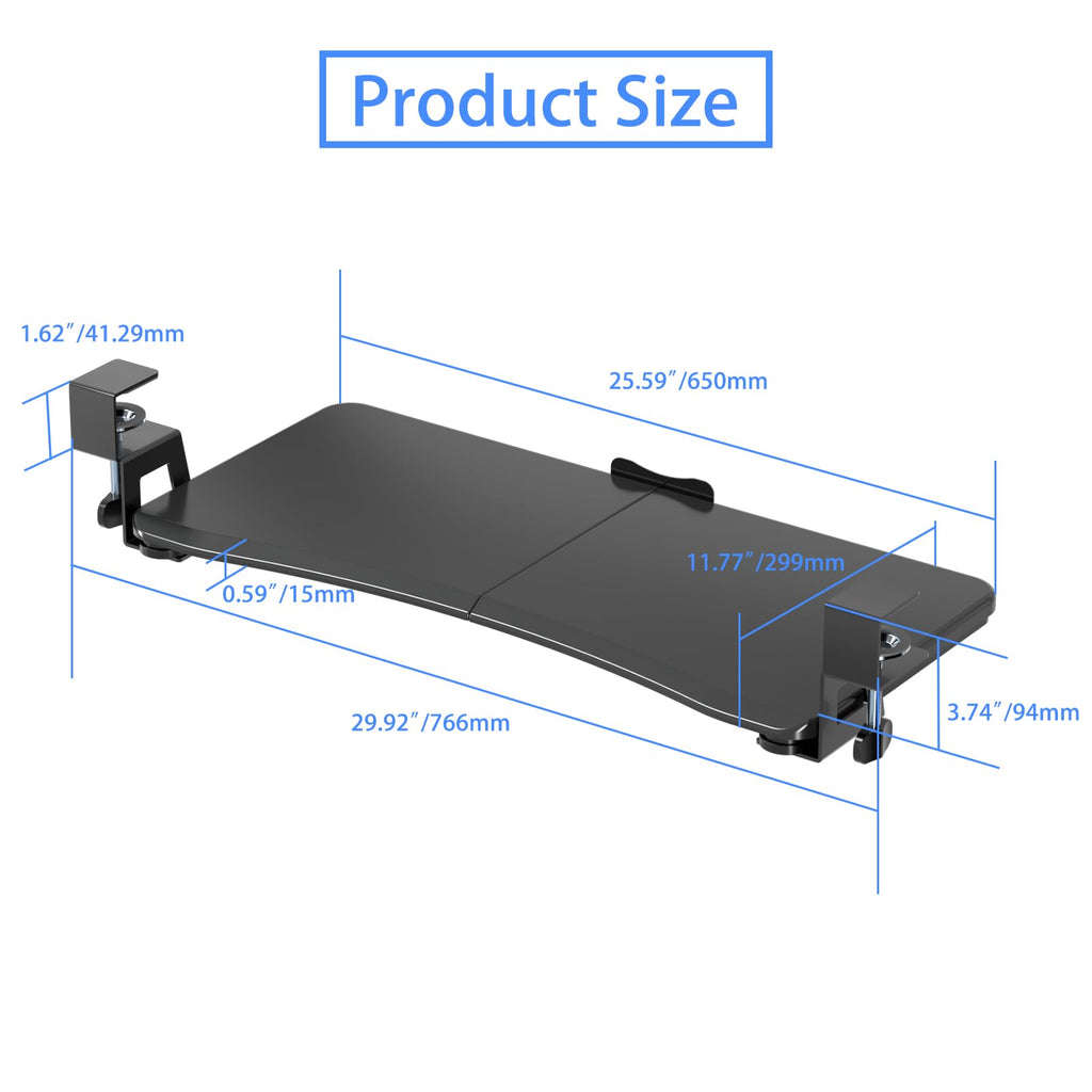 Keyboard Tray Under Desk Pull Out with C Clamp Mount, Computer Keyboard & Mouse Tray, 25.6 (30 Including Clamps) x 11.8 inch Slide-Out Platform Computer Drawer for Typing, Black,