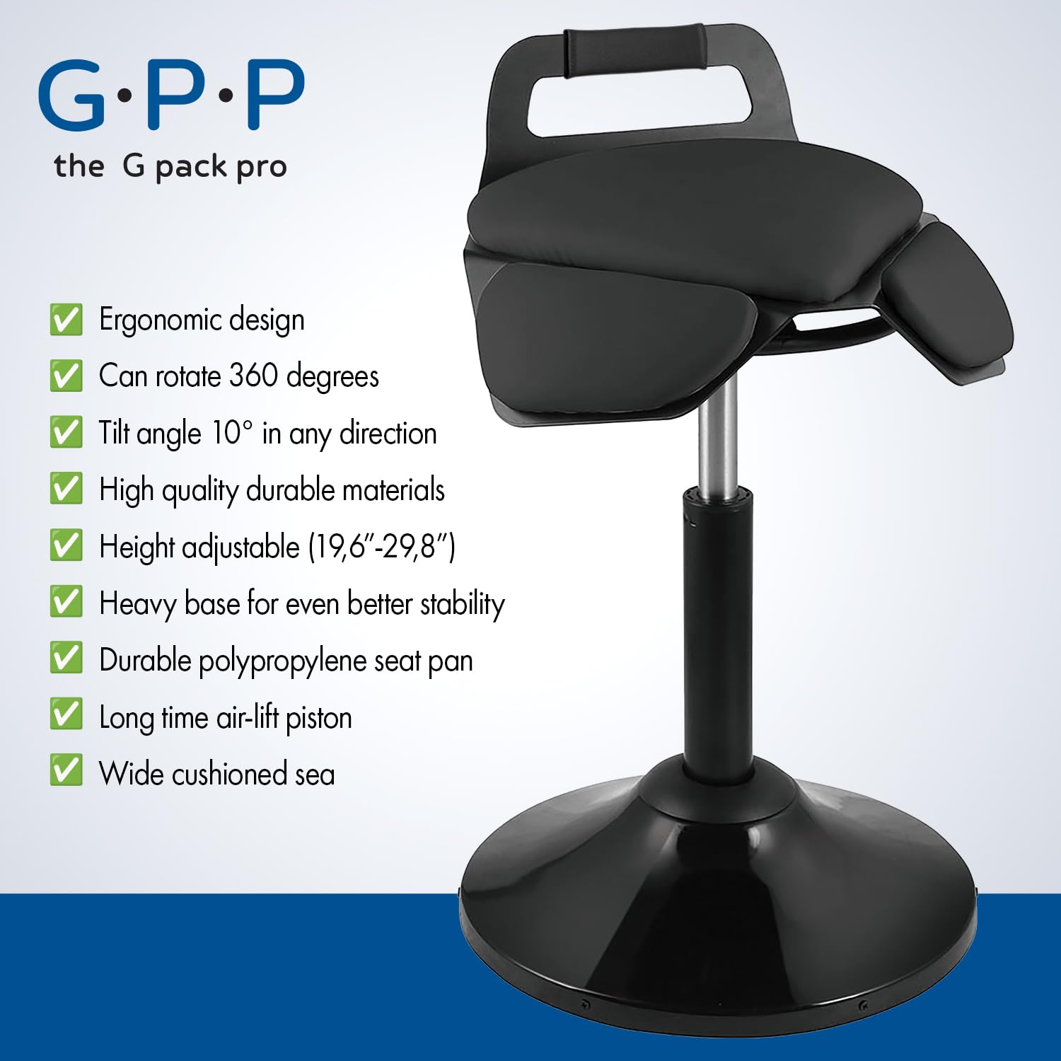 Standing Desk Stool – Ergonomic 360° Swivel Chair with Adjustable Height (19.6–29.8 in) for Comfortable Sitting or Leaning