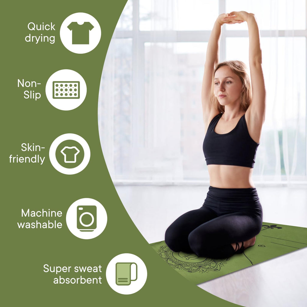 Yoga Towels, Non Slip Hot Yoga Mat Towel with Grip Dots,Super-Absorbent Soft Microfiber Yoga Blanket for Pilates, Fitness and Workout 72inch x 24inch Green