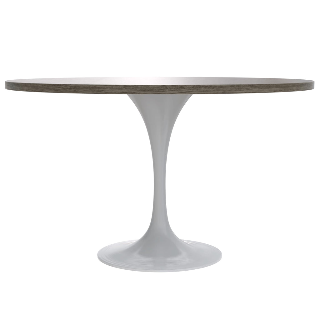 Verve Mid-Century Modern 48 Inch Round Dining Table, MDF Wood Tabletop with White Steel Pedestal Base, Large Pedestal Kitchen & Dining Room Table, Breakfast Nook Table (Dark Maple)