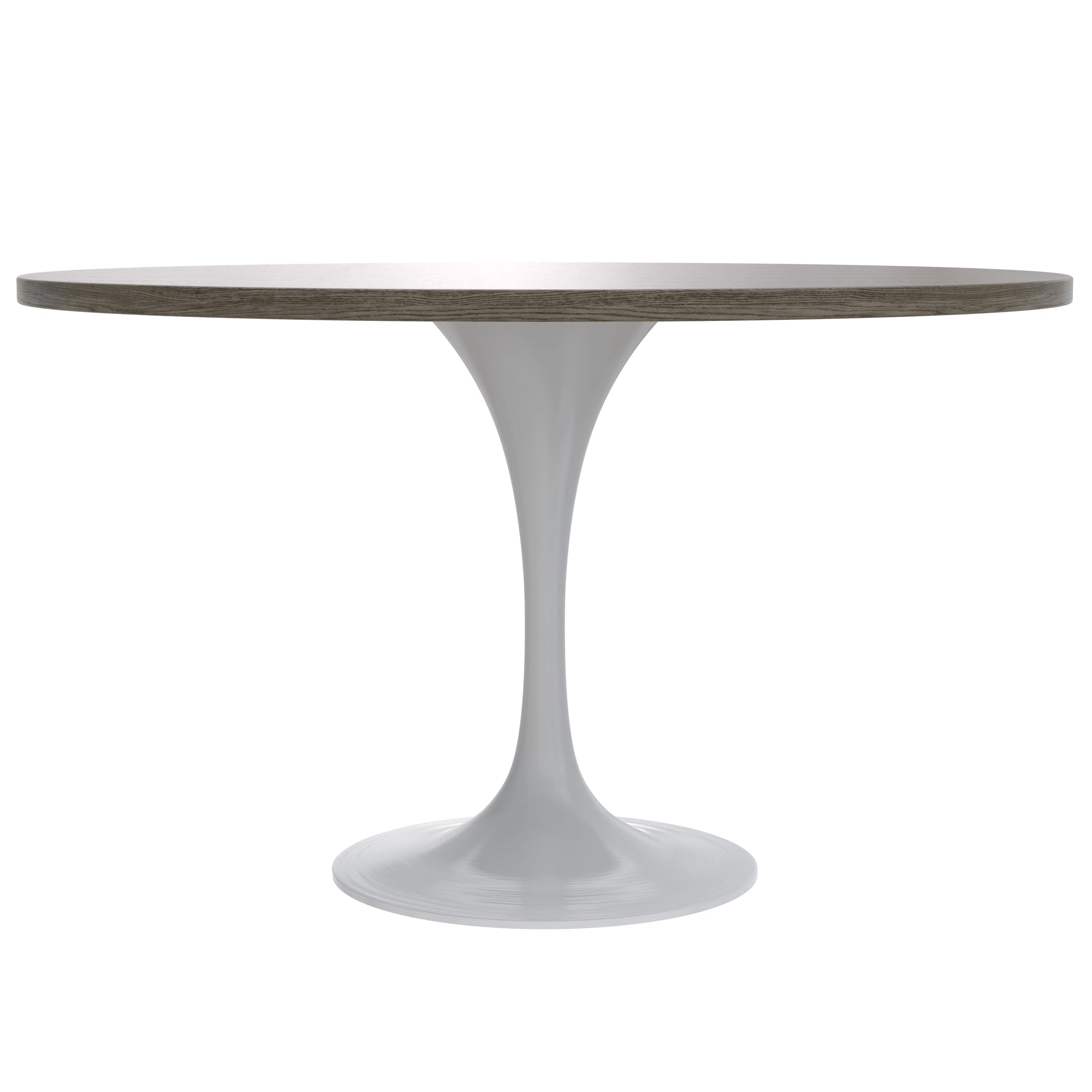 Verve Mid-Century Modern 48 Inch Round Dining Table, MDF Wood Tabletop with White Steel Pedestal Base, Large Pedestal Kitchen & Dining Room Table, Breakfast Nook Table (Dark Maple)