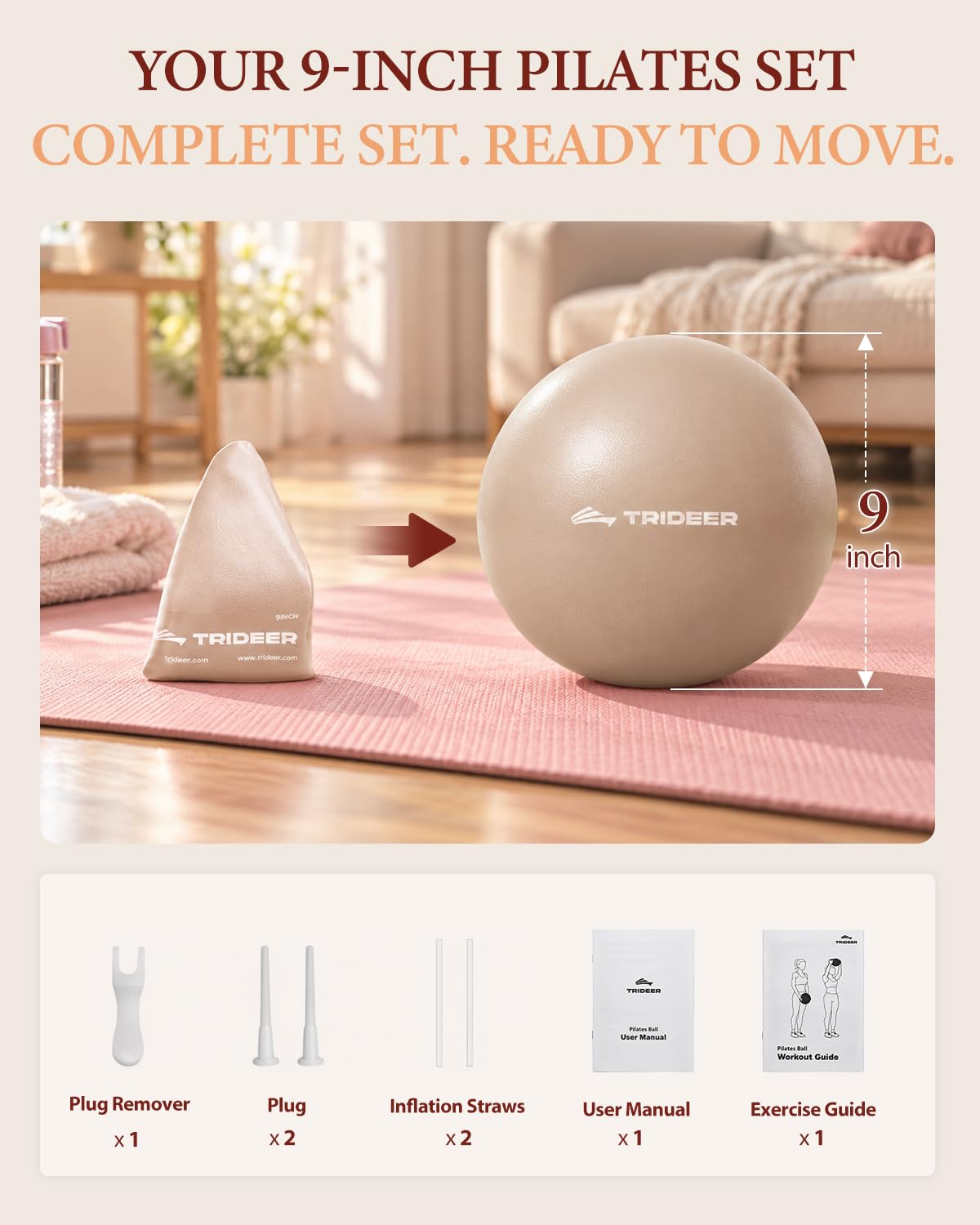 9 Inch Pilates Ball with Inflation Straw, Small Exercise Yoga Ball