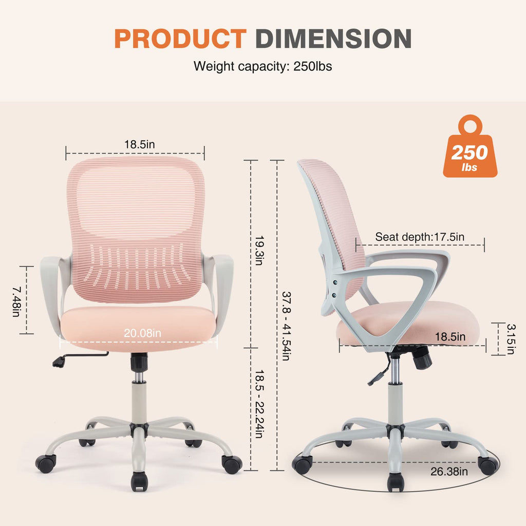 Home Office Managerial Executive Chair with Ergonomic Design, Mid-Back Mesh Swivel, Comfortable Lumbar Support, Comfy Arms for Bedroom,Study,Student