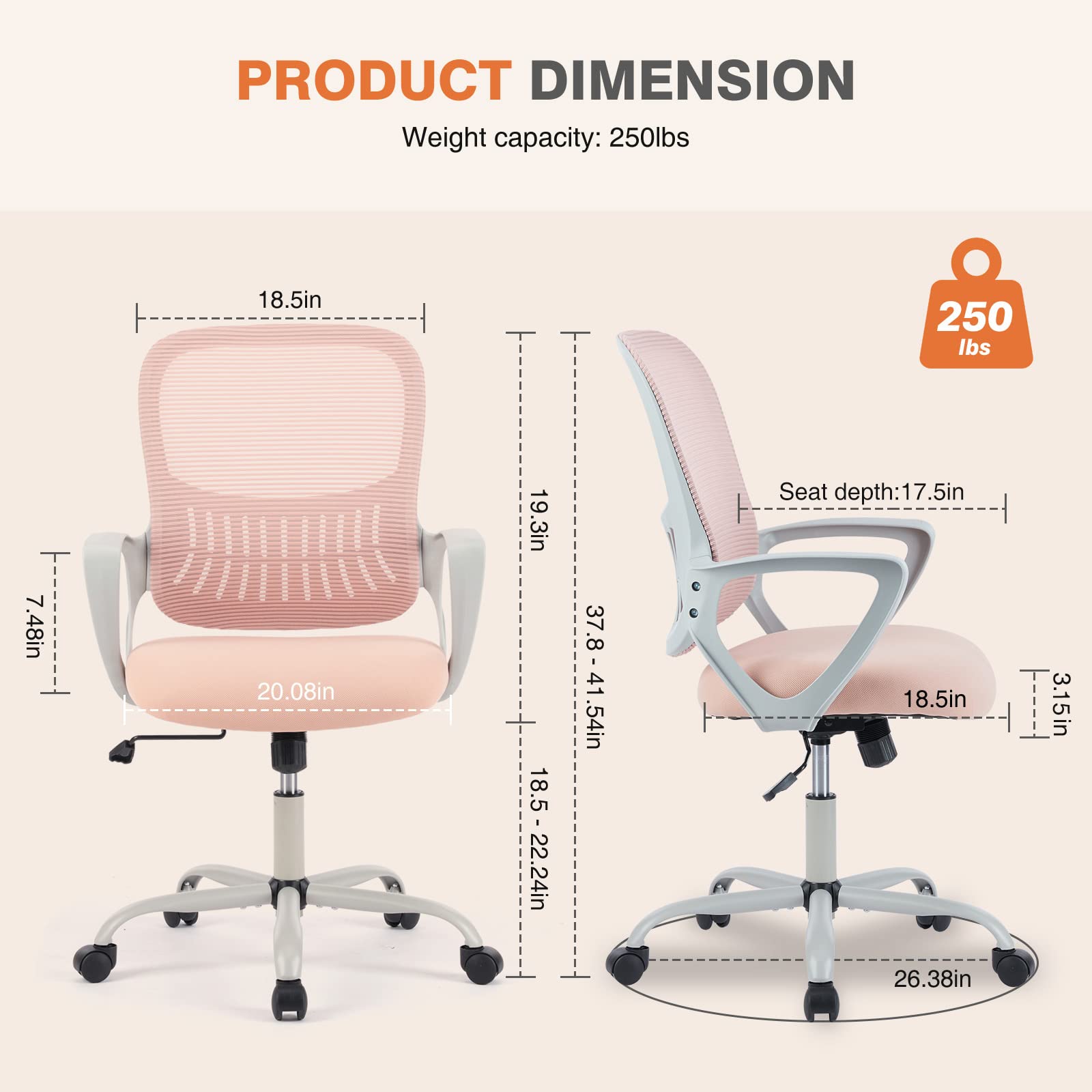 Home Office Managerial Executive Chair with Ergonomic Design, Mid-Back Mesh Swivel, Comfortable Lumbar Support, Comfy Arms for Bedroom,Study,Student