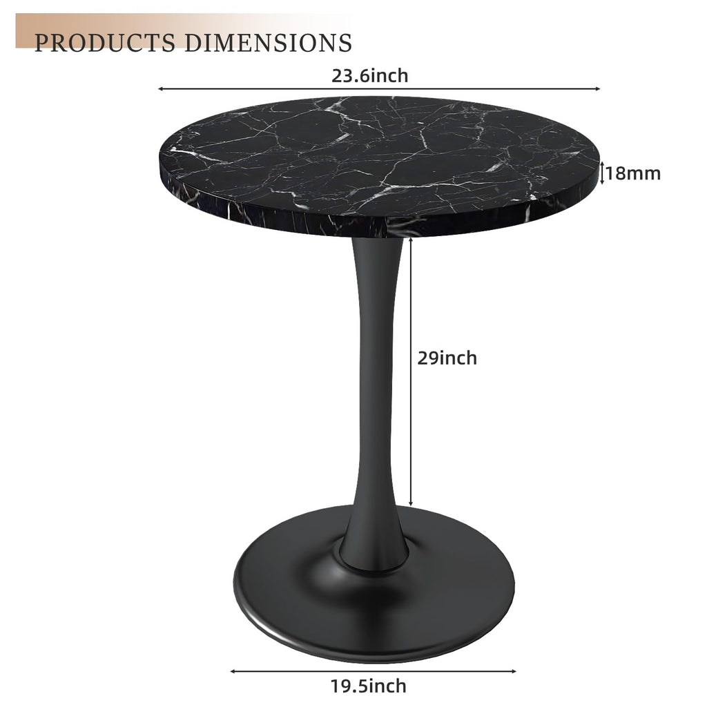 Kasinali Black Marble Round Dining Table 24" Circle Tulip Table with Thickened Tabletop & Sturdy Metal Pedestal Mid Century Modern Leisure Bistro Kitchen Tables 2 People Small Places Living Room Cafe