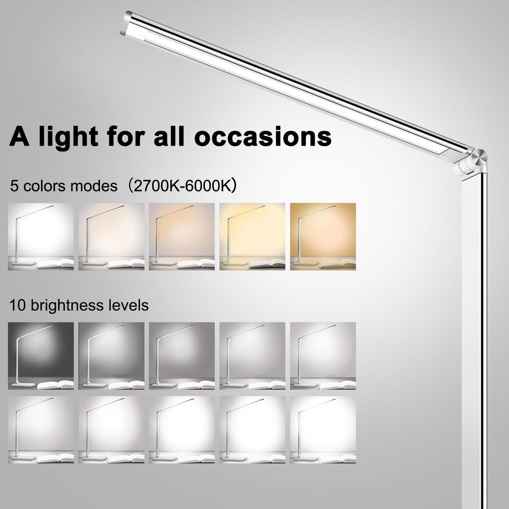 Multifunctional LED Desk Lamp with Wireless Charger, USB Charging Port, 5 Lighting Modes,5 Brightness Levels, Sensitive Control, 30/62 min Auto Timer, Eye-Caring Office Lamp with Adapter