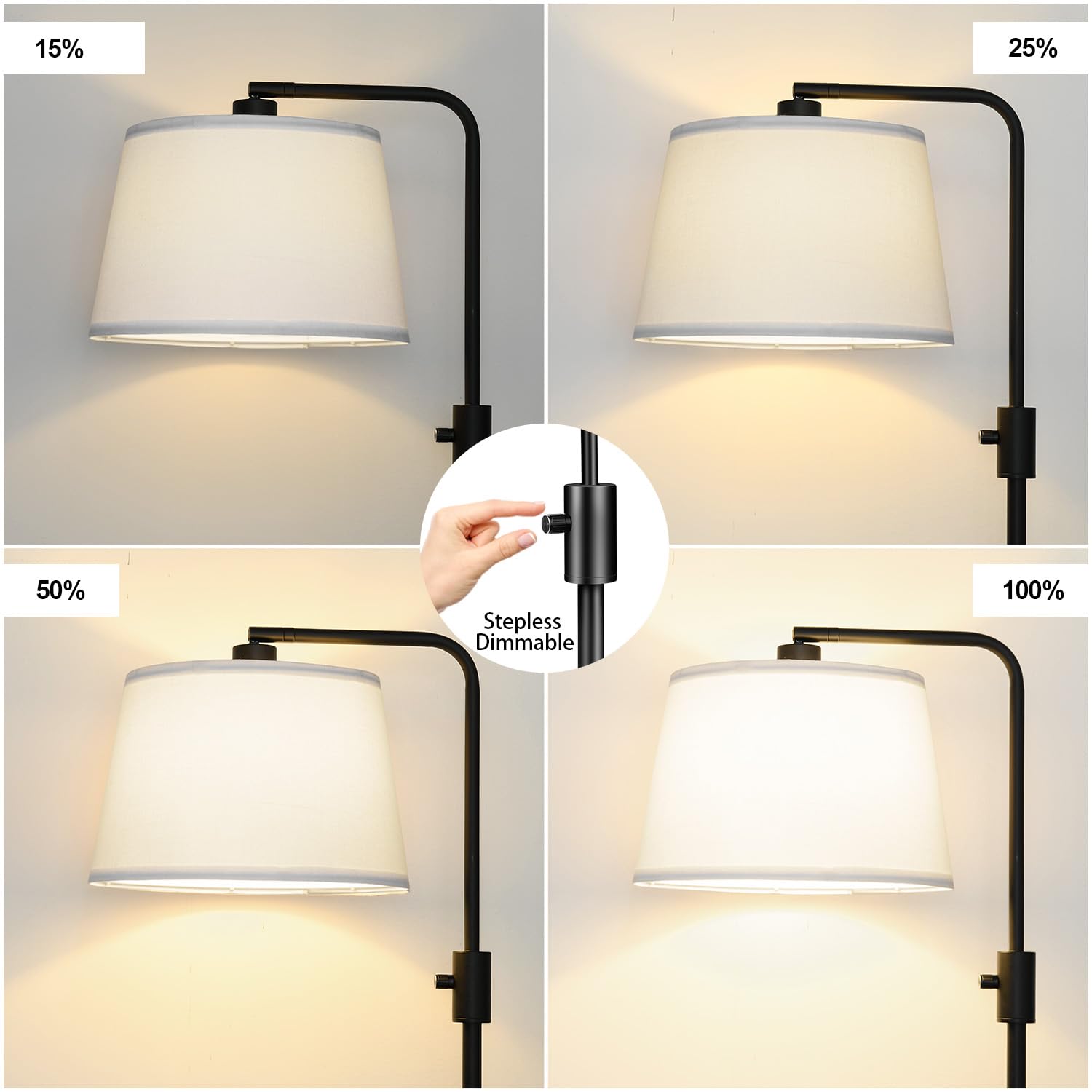 Floor Lamp, 1000 Lumens LED Edison Bulb Included, Arc Black Floor Lamps for Living Room Modern Standing Lamp with White Shade, Tall Lamps for Living Room Bedroom Office Dining Room
