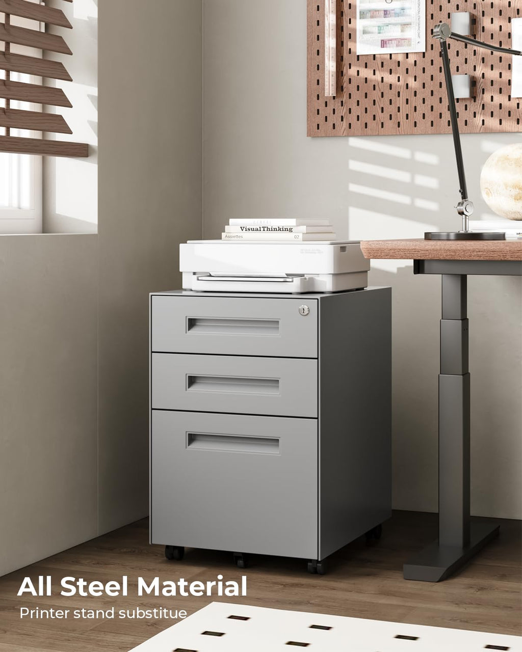 3 Drawer Metal Rolling File Cabinet Under Desk Filing Cabinet Grey