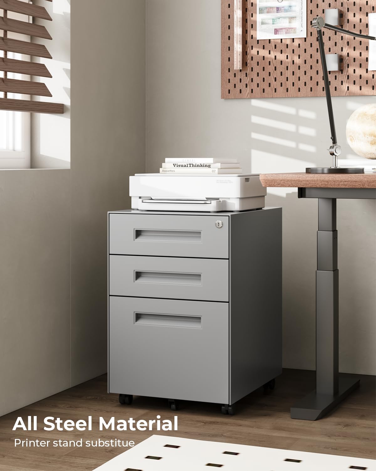 3 Drawer Metal Rolling File Cabinet Under Desk Filing Cabinet Grey