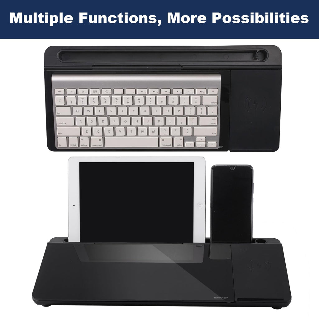 Small Glass Desktop Whiteboard Dry-Erase-Board - Computer Keyboard Stand with Wireless Charger White Board Surface Pad with Drawer, Desk Organizers with Accessories for Office, Home, School Supplies
