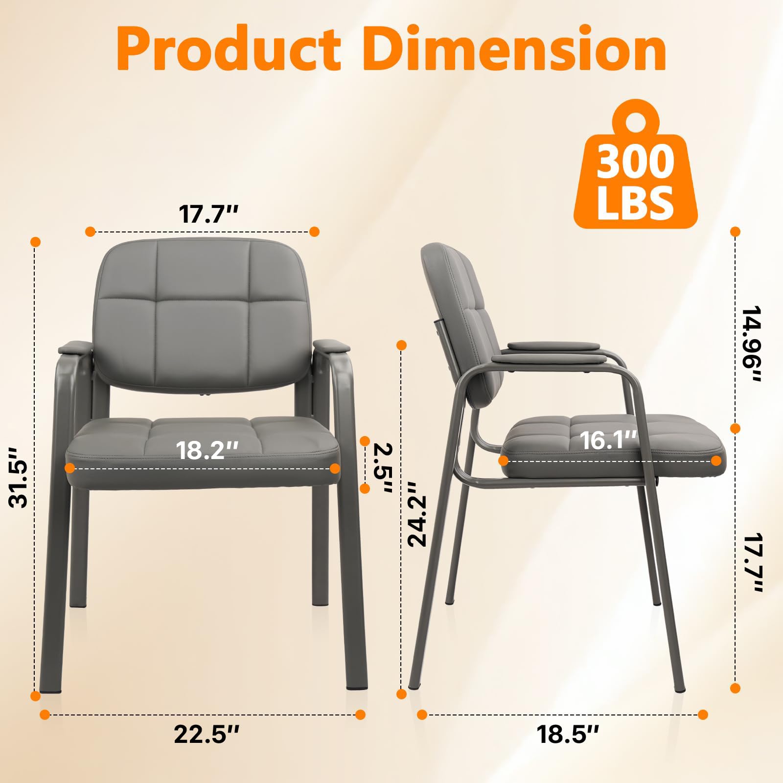 Waiting Room Guest Chair with Bonded Leather Padded Arm Rest for Office Reception and Conference Desk (Grey 1 Pack)