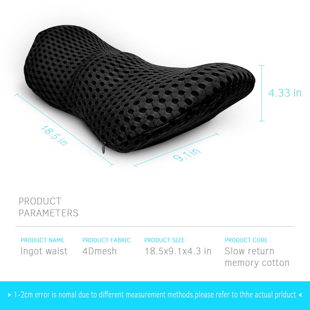 Lumbar Support Pillow for Office Chair, Memory Foam Lumbar Pillow for Lower Back Pain Relief (Black)