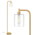 Brass Gold Industrial Floor Lamp with Hanging Glass Shade