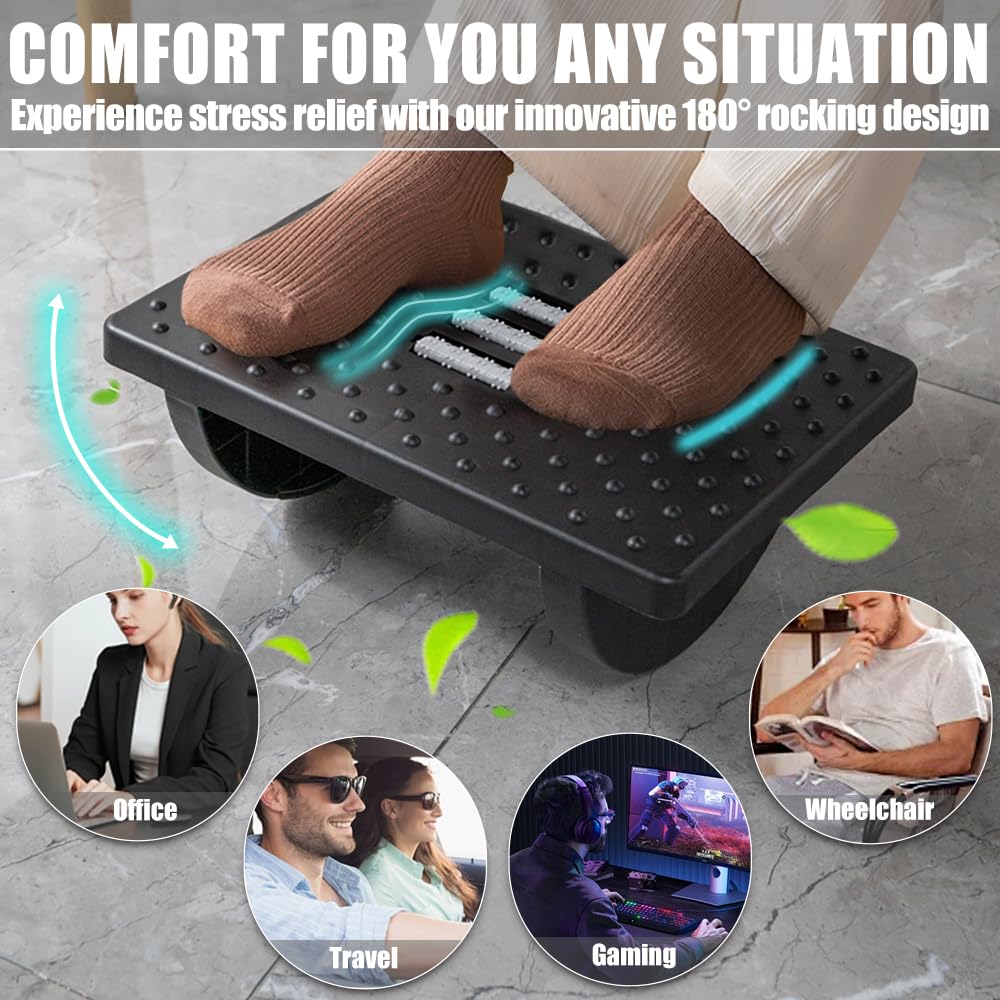 Foot Rest for Under Desk at Work - Ergonomic Foot Stools for Under Office Desk - Rocking Footrest with Roller Massager - Leg Rest for Chair, Computer Gaming -13" L x 9.6" W x 5" H