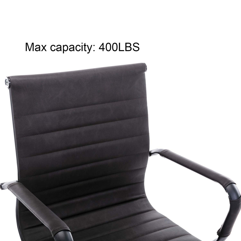 Office Chairs No Wheels Leather Conference Chairs Back Support Guest Chair, Set of 2 (Vintage Charcoal)