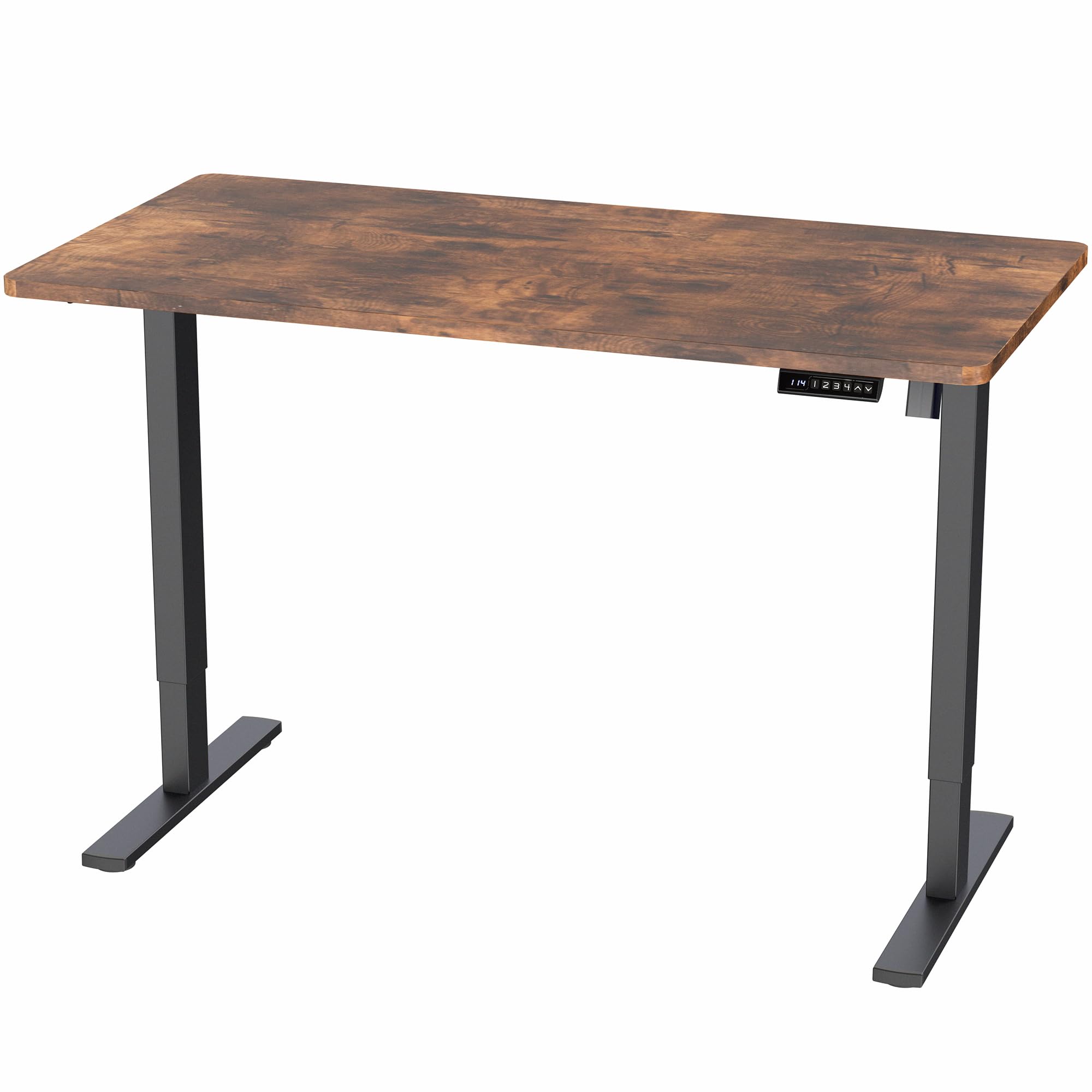Electric 55 x 28 in Standing Desk, Memory Height Adjustment, 1B Series, Holds 220 lbs, One-Piece Rustic Vintage Brown Top, Black Frame