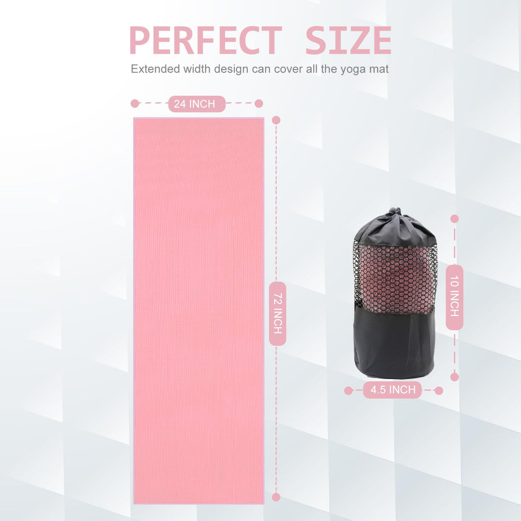 Yoga Towel,Hot Yoga Mat Towel with Grip Dots Sweat Absorbent Non-Slip for Hot Yoga, Pilates and Workout 24" x72", Pink