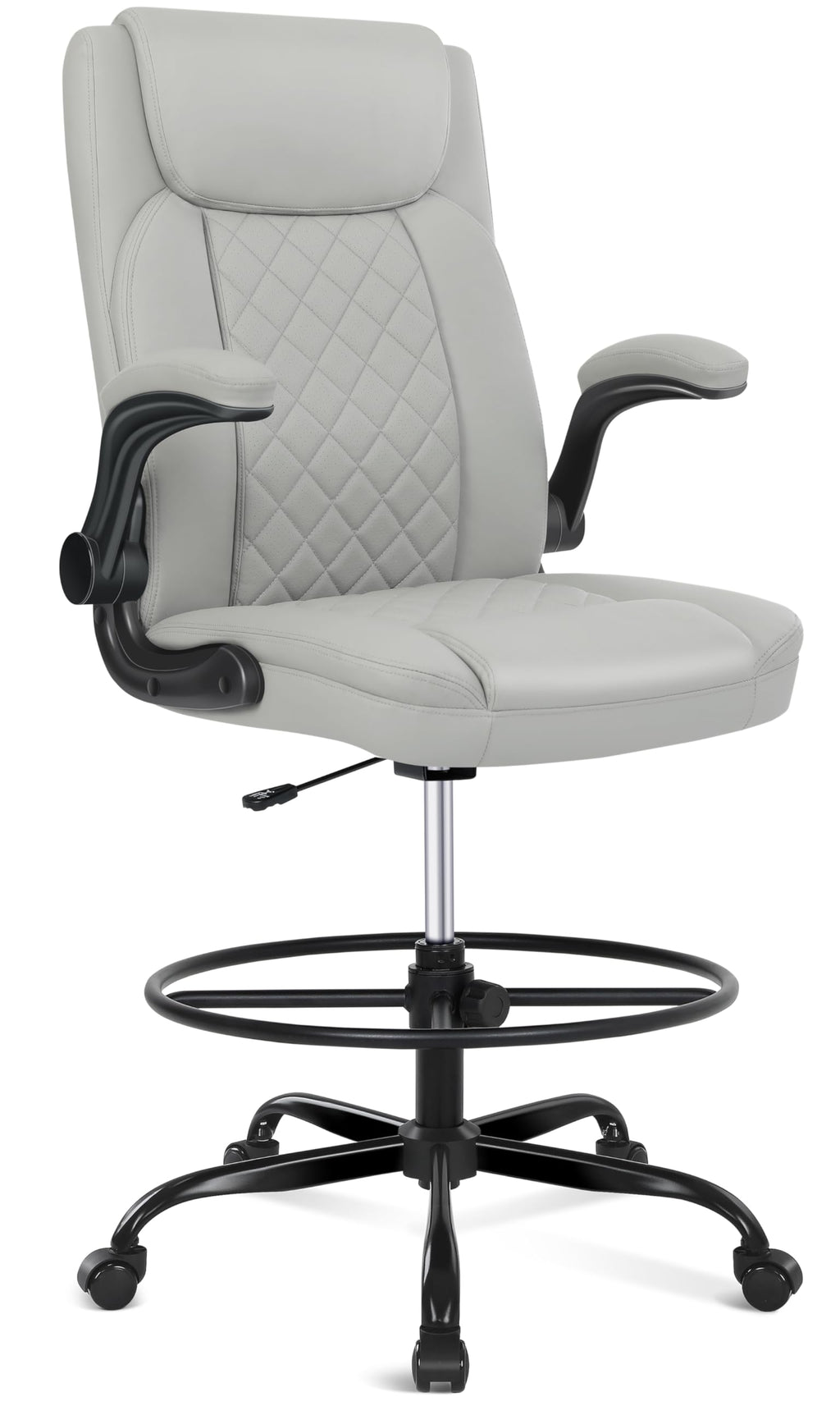Drafting Chair, Tall Office Chair for Standing Desk, Standing Chair with Adjustable Height and Flip-up Armrest, Leather Drafting Chair, High Office Chair for Counter Height Desk