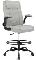 Drafting Chair, Tall Office Chair for Standing Desk, Standing Chair with Adjustable Height and Flip-up Armrest, Leather Drafting Chair, High Office Chair for Counter Height Desk