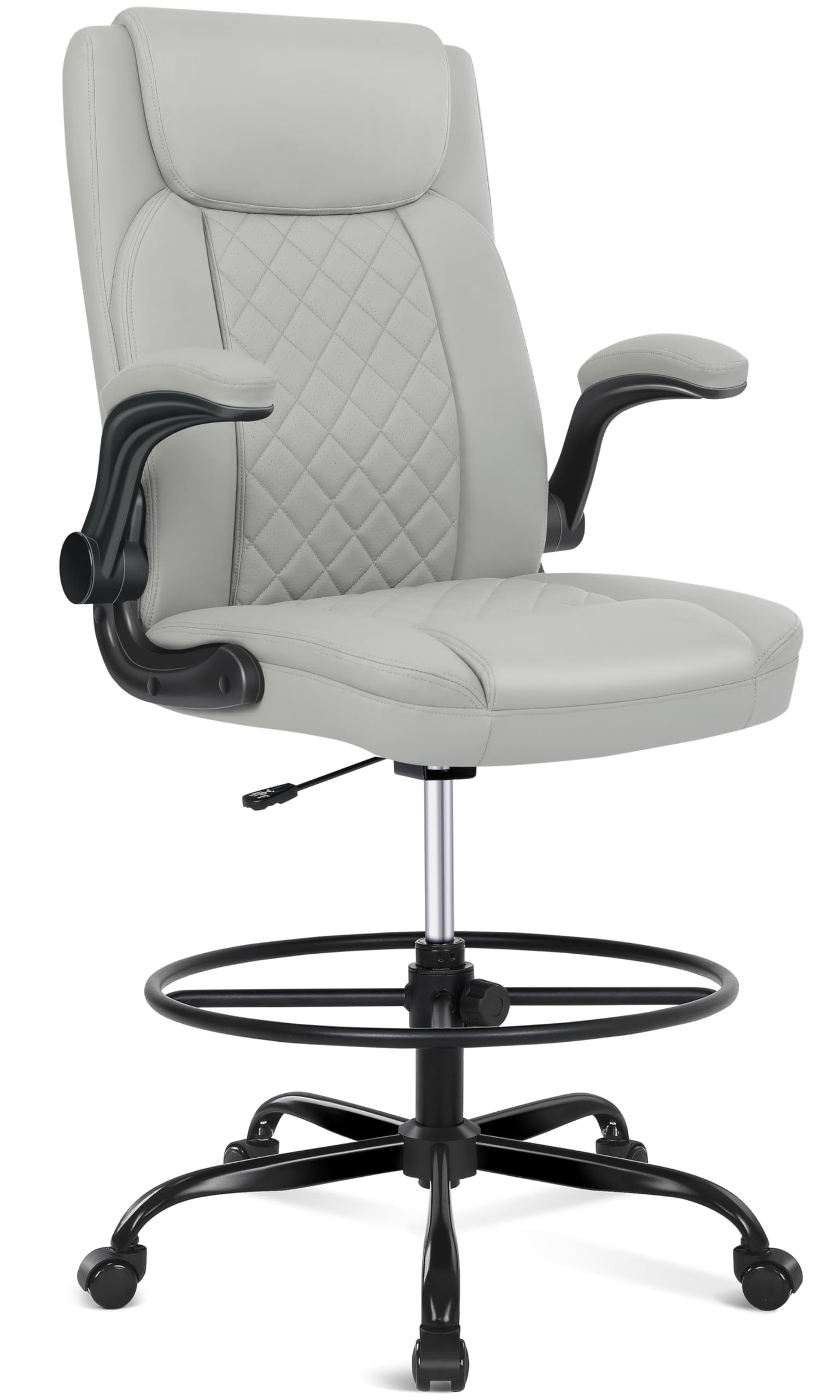 Drafting Chair, Tall Office Chair for Standing Desk, Standing Chair with Adjustable Height and Flip-up Armrest, Leather Drafting Chair, High Office Chair for Counter Height Desk