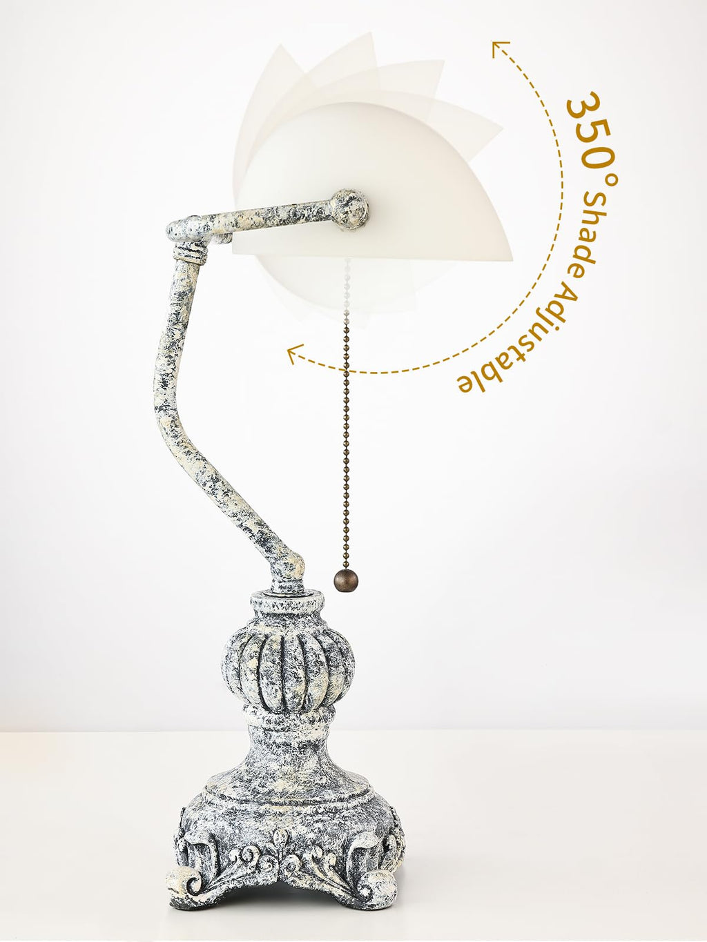 Retro White Matted Glass Bankers Desk Lamp,LED Bulb Included