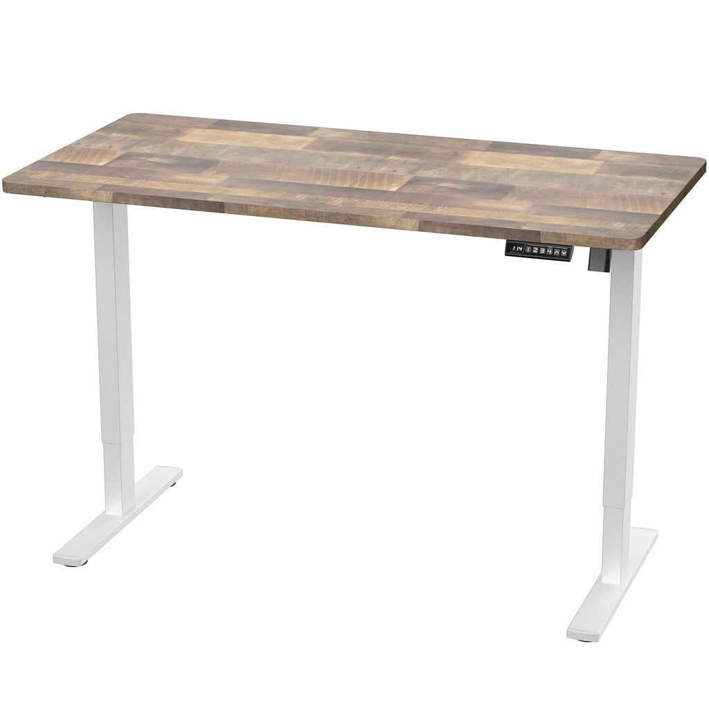 Electric 55 x 28 in Standing Desk, Memory Height Adjustment, 1B Series, Holds 220 lbs, One-Piece Reclaimed Wood Top, White Frame