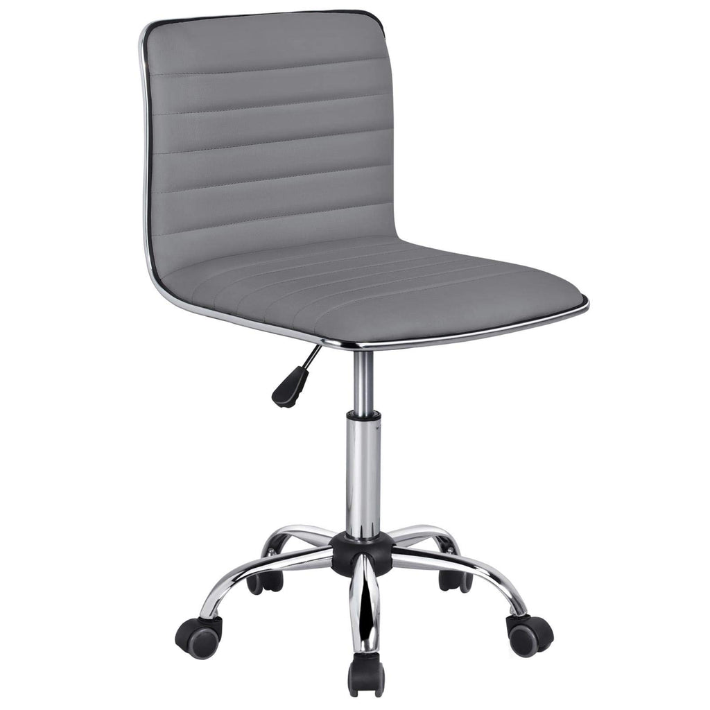 PU Leather Ribbed Armless Task Office Chair, Adjustable Low Back Executive Chair with Wheels Gray