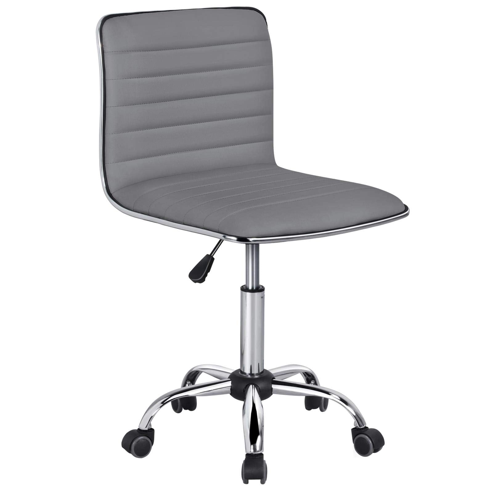 PU Leather Ribbed Armless Task Office Chair, Adjustable Low Back Executive Chair with Wheels Gray