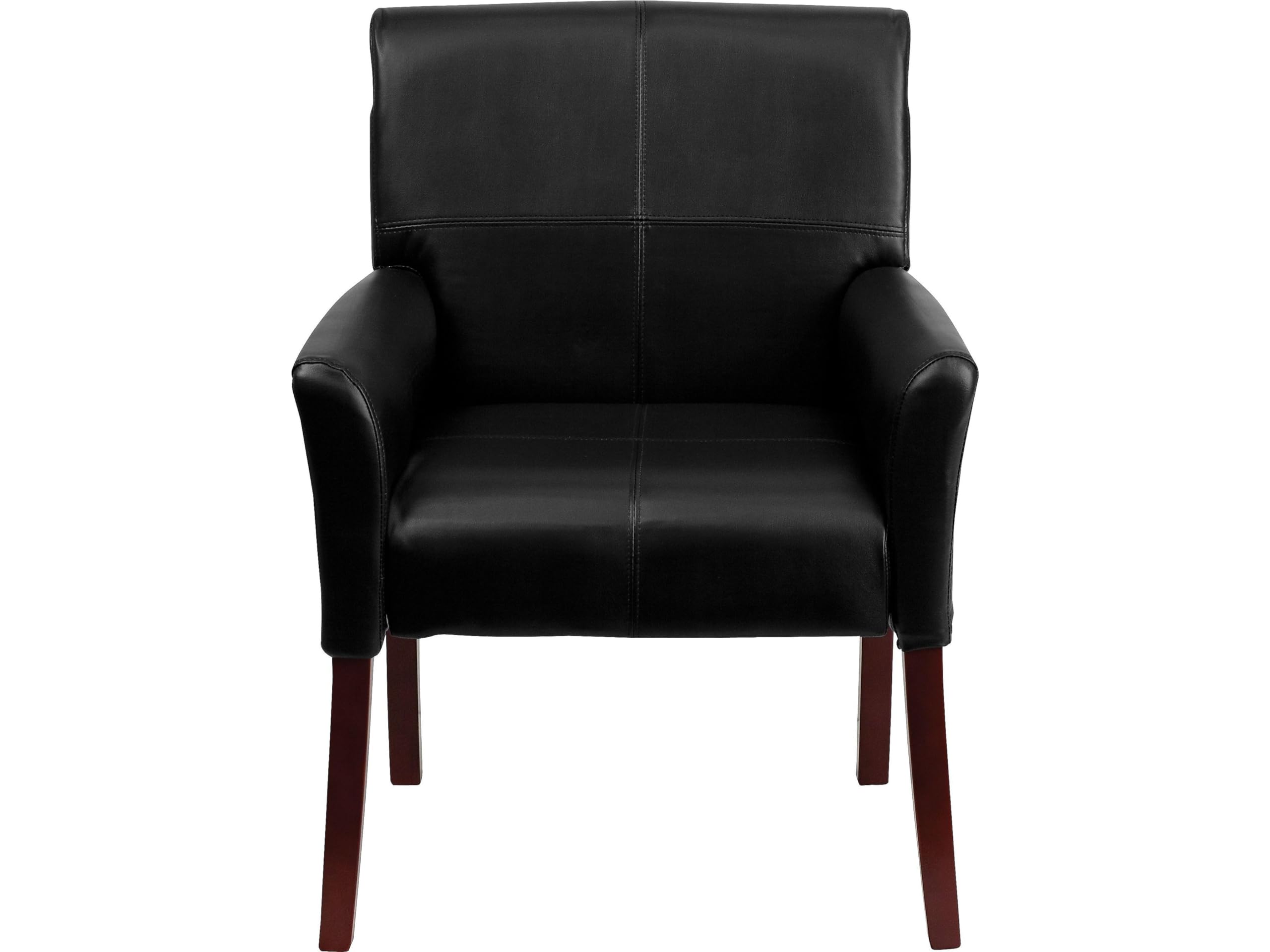 LeatherSoft Upholstered Executive Side Reception Chair, Lobby Chair with Cushions and Padded Arms, Black