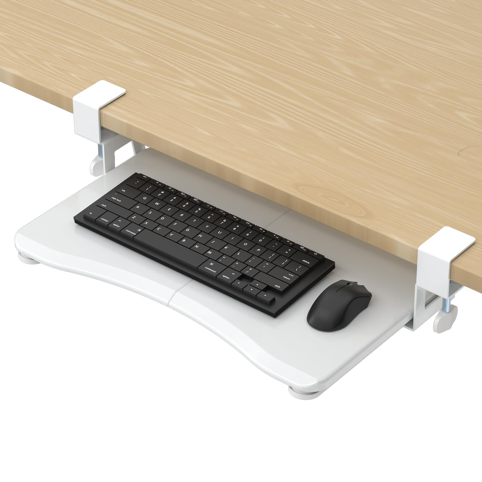 Small Keyboard Tray Under Desk Pull Out with C Clamp Mount, Computer Keyboard & Mouse Tray, 20 (24.2 Including Clamps) x 11.8 inch Slide-Out Platform Computer Drawer for Typing, White,