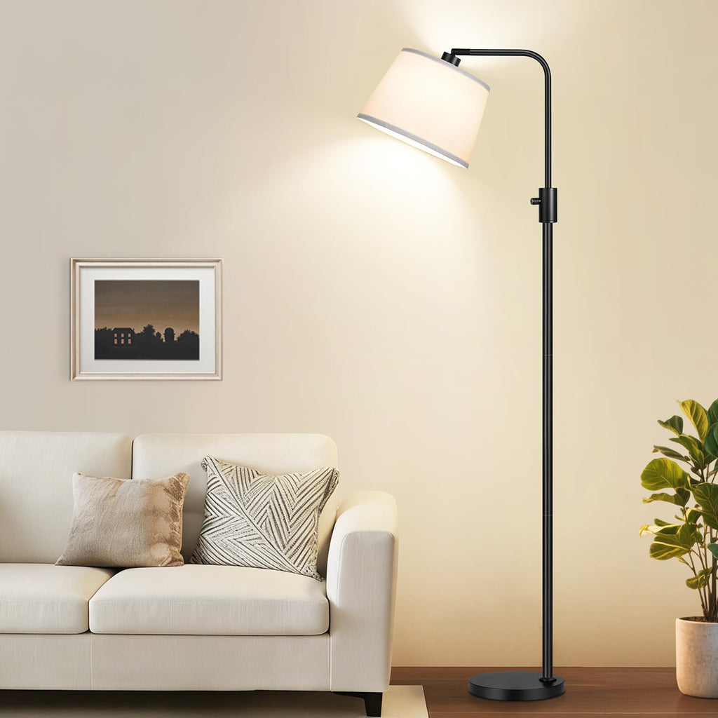 Floor Lamp, 1000 Lumens LED Edison Bulb Included, Arc Black Floor Lamps for Living Room Modern Standing Lamp with White Shade, Tall Lamps for Living Room Bedroom Office Dining Room