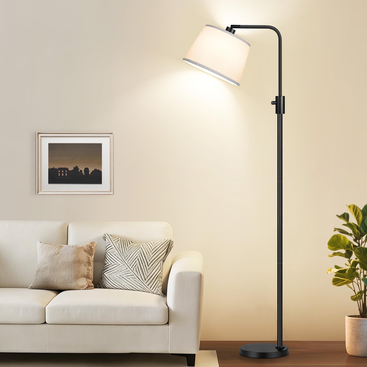 Floor Lamp, 1000 Lumens LED Edison Bulb Included, Arc Black Floor Lamps for Living Room Modern Standing Lamp with White Shade, Tall Lamps for Living Room Bedroom Office Dining Room