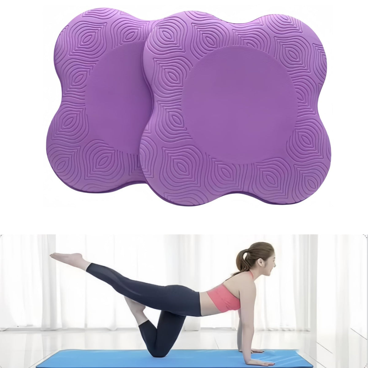 Yoga Knee Guards (Set of 2) - Male and Female Yoga Props and Accessories for Fitness, Travel, Meditation, Kneeling, Balance, Floor, Pilates Pads for Knee and Elbow (Purple)