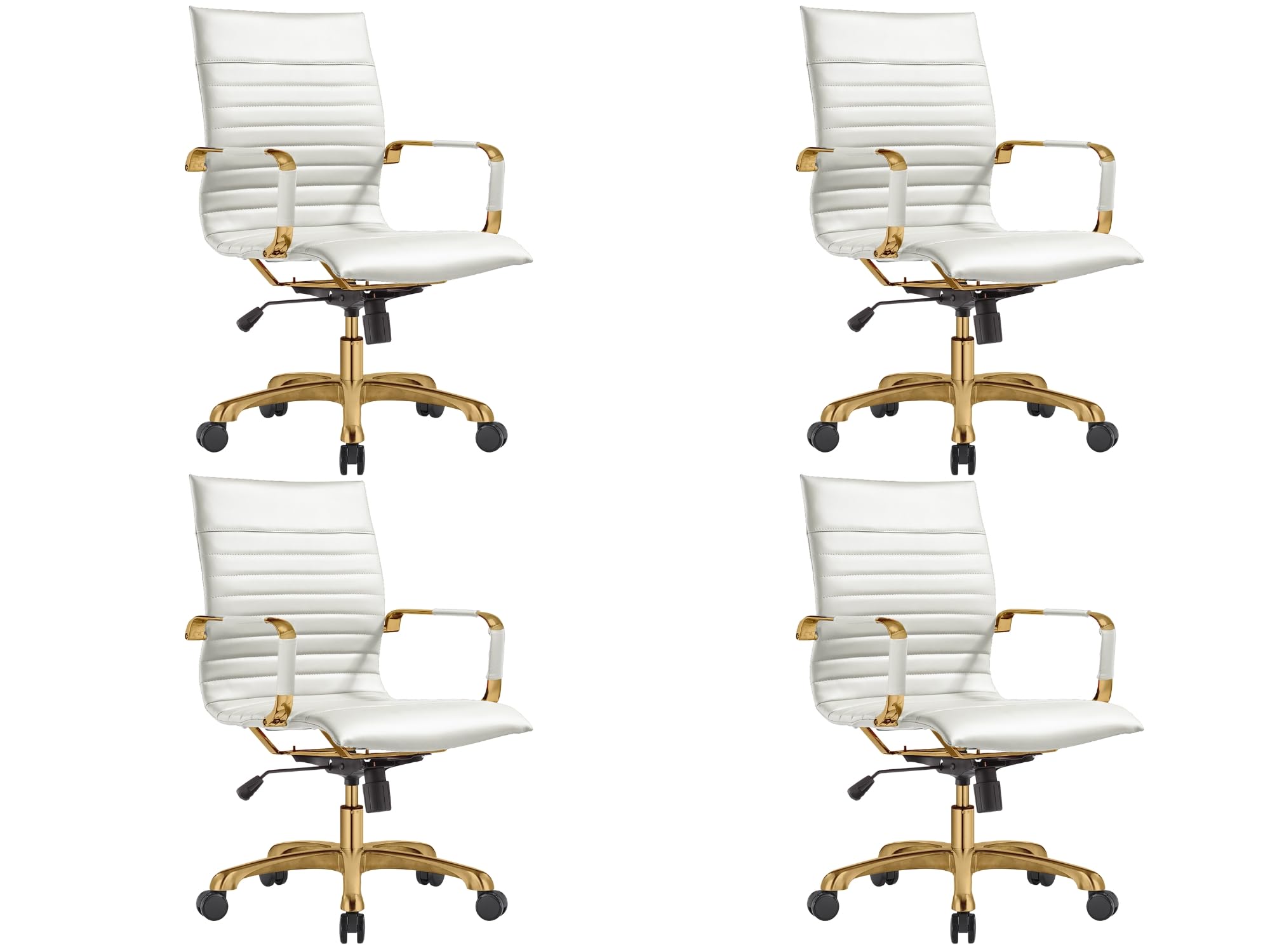 Modern Ergonomic Executive Office Chair, High-Back Leather Conference Desk Chair with Adjustable Height, Tilt Control, 360° Swivel & Gold Frame for Home Office