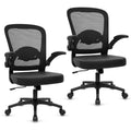 KLASIKA Home Office Desk Chair with Flip Up Armrests, Mesh Back Chair with Adjustable Height Lumbar Support and Leather Seat, Ergonomic Computer Task Chair for School, Conference, Black(2PK)