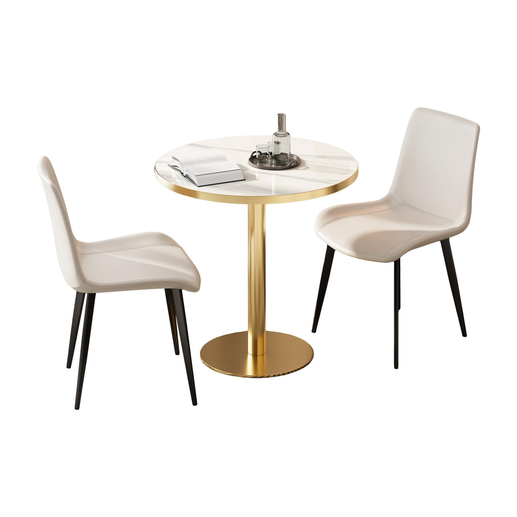31.5" Round Tulip Dining Table, Mid-Century Tulip Table Kitchen Tulip Dining Table 2 People with Faux Marble Table Top & Stainless Steel Base for Office Living Room